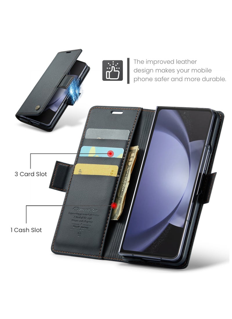 CaseMe Samsung Galaxy Z Fold 5 5G Wallet Case - RFID Blocking Leather Folio Cover with Card Holder and Kickstand - Shockproof Protective Phone Case (black)  - Image 2