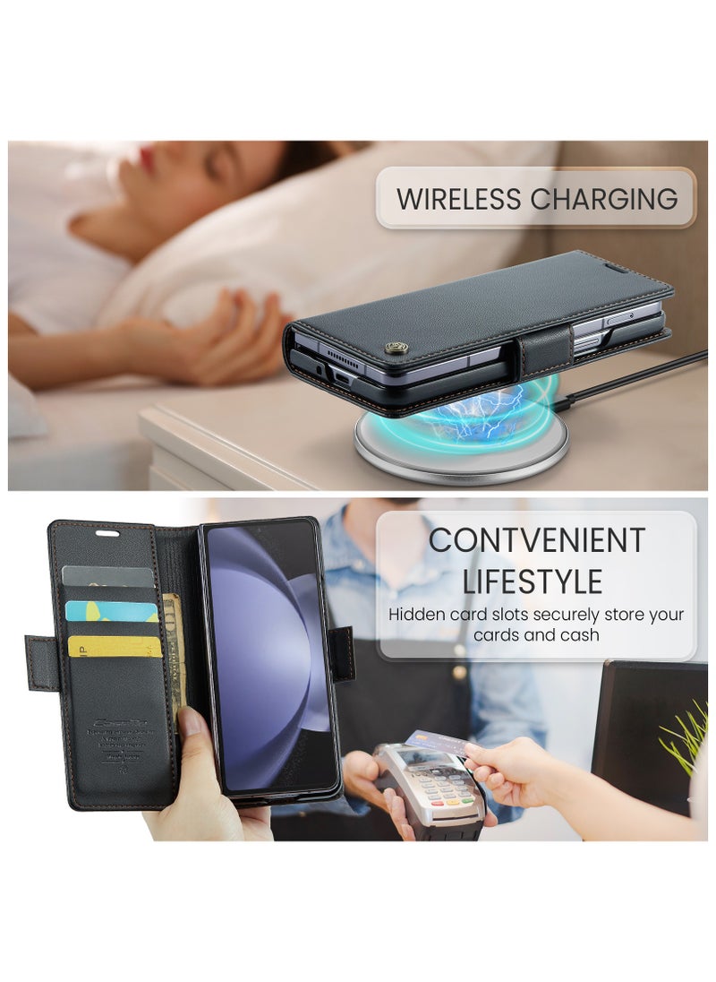 CaseMe Samsung Galaxy Z Fold 5 5G Wallet Case - RFID Blocking Leather Folio Cover with Card Holder and Kickstand - Shockproof Protective Phone Case (black)  - Image 4