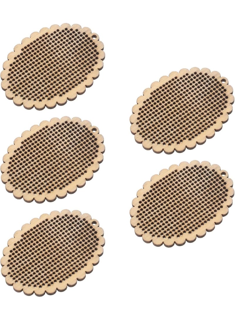 SYOSI أطقم تطريز بالصليب الخشبي، 5 قطع زينة تطريز افعلها بنفسك، شرائح خشبية طبيعية، قوالب حرفة لتعليقها للأطفال والمبتدئين من البالغين، علامات حرفة فنية للتزيين - Image 1