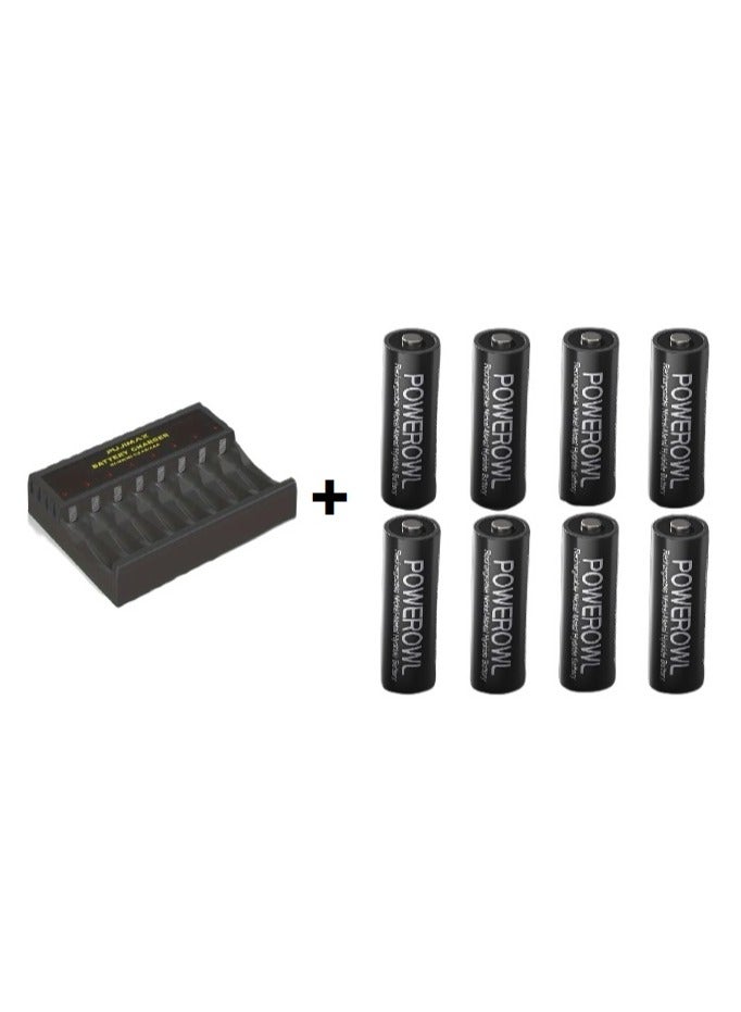 PUJIMAX 8 x AA POWEROWL Rechargeable 2800mAh Batteries with 8-Slot PUJIMAX Charger - Image 1