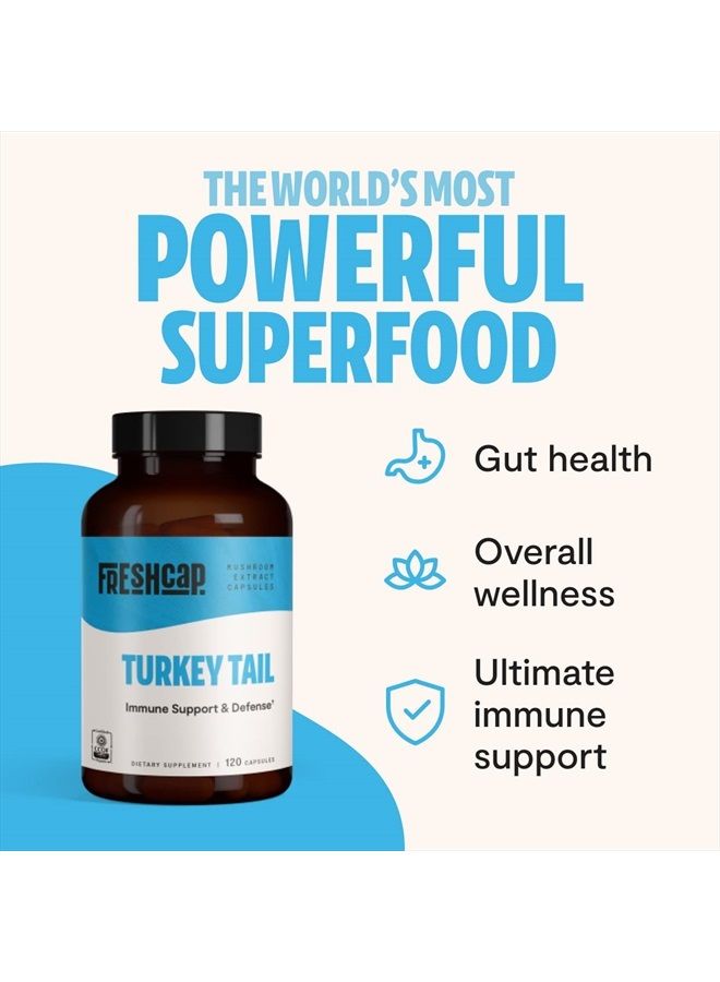 FreshCap Mushrooms FreshCap, Turkey Tail Mushroom Capsules, 120 Count, 60 Day Supply, Powerful Immune Support (35% Beta-glucan), Organic, Daily Mushroom Supplement, Fruiting Body Extract - Image 2