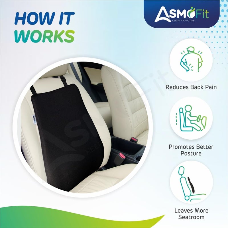 Asmofit وسادة دعم الظهر للسيارة من أسمافيت - مصنوعة من رغوة الذاكرة الطبية - مثالية لمحاذاة العمود الفقري، تخفيف آلام الظهر، وسادة دعم قطنية مريحة للقيادة الطويلة - مناسبة لجميع مقاعد السيارات (أسود) - Image 4