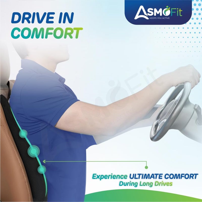Asmofit وسادة دعم الظهر للسيارة من أسمافيت - مصنوعة من رغوة الذاكرة الطبية - مثالية لمحاذاة العمود الفقري، تخفيف آلام الظهر، وسادة دعم قطنية مريحة للقيادة الطويلة - مناسبة لجميع مقاعد السيارات (أسود) - Image 3