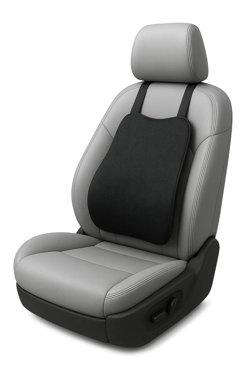 Asmofit وسادة دعم الظهر للسيارة من أسمافيت - مصنوعة من رغوة الذاكرة الطبية - مثالية لمحاذاة العمود الفقري، تخفيف آلام الظهر، وسادة دعم قطنية مريحة للقيادة الطويلة - مناسبة لجميع مقاعد السيارات (أسود) - Image 1