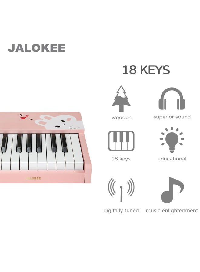 JALOKEE بيانو أطفال، بيانو رقمي 18 مفتاح للأطفال، آلة موسيقية تعليمية مصغرة، لعبة خشبية للأطفال الصغار، - Image 2