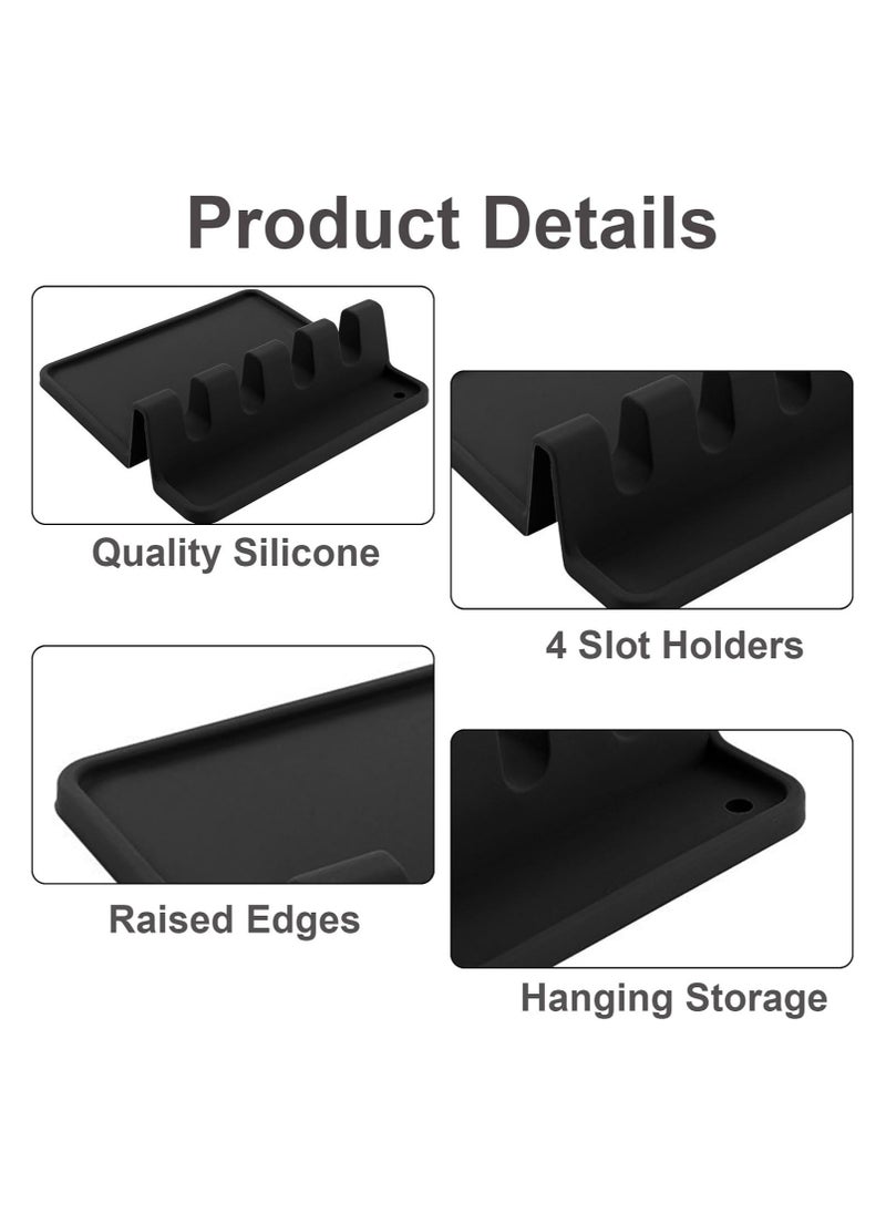 Beauenty Silicone Utensil Rest - BPA-Free, Durable Spoon Rest with Drip Pad - Heat-Resistant Spoon Rest for Stove Top - Spoon Rest for Kitchen Counter(Black)  - Image 3