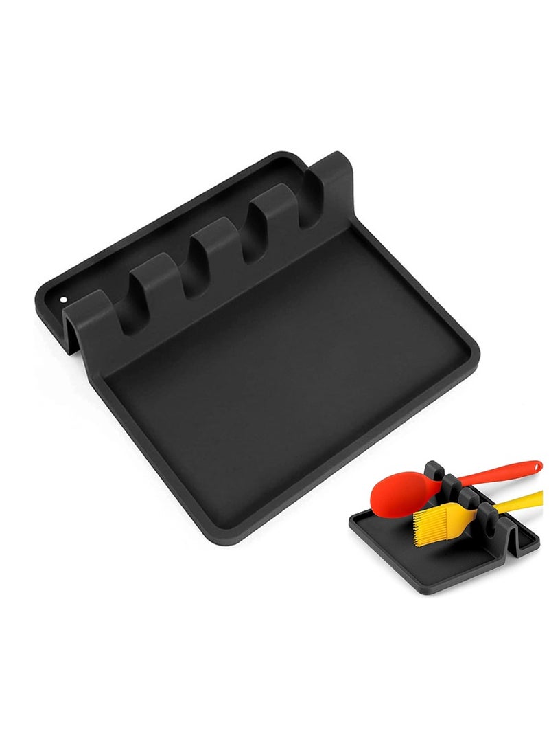 Beauenty Silicone Utensil Rest - BPA-Free, Durable Spoon Rest with Drip Pad - Heat-Resistant Spoon Rest for Stove Top - Spoon Rest for Kitchen Counter(Black)  - Image 1