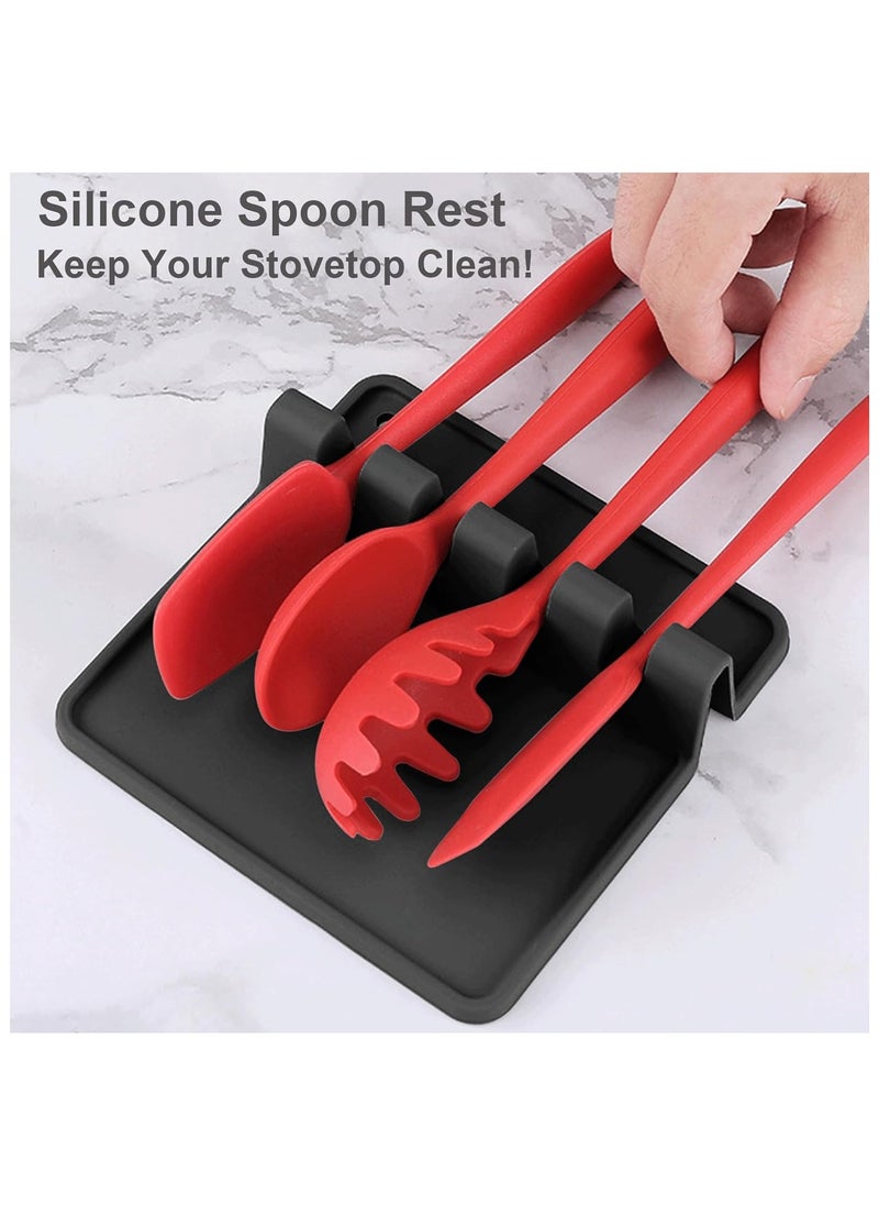 Beauenty - Silicone Utensil Rest - BPA-Free, Durable Spoon Rest with Drip Pad - Heat-Resistant Spoon Rest for Stove Top - Spoon Rest for Kitchen Counter(Black) - Image 1