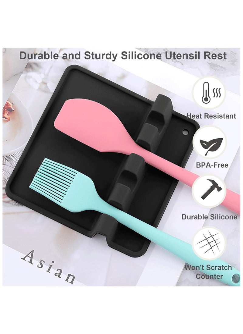 Beauenty Silicone Utensil Rest - BPA-Free, Durable Spoon Rest with Drip Pad - Heat-Resistant Spoon Rest for Stove Top - Spoon Rest for Kitchen Counter(Black)  - Image 4