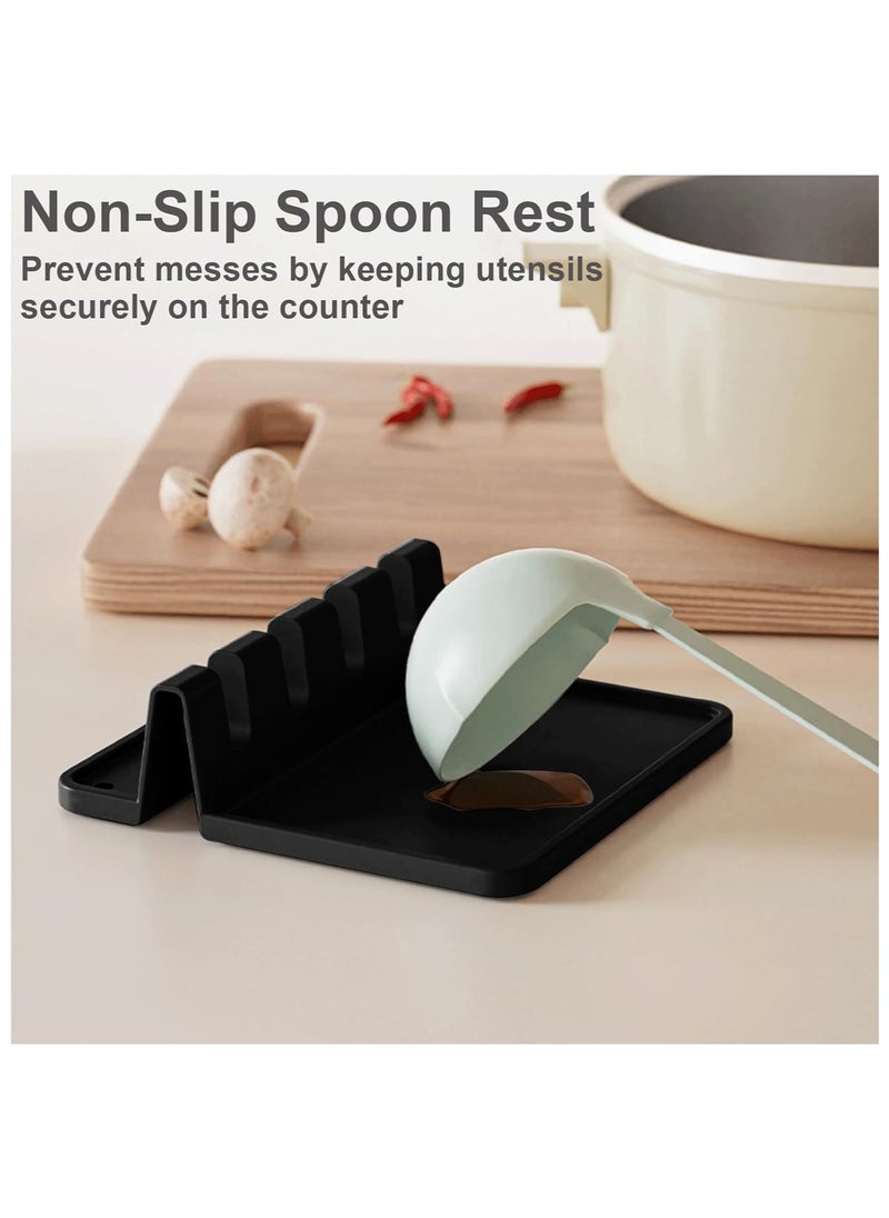 Beauenty - Silicone Utensil Rest - BPA-Free, Durable Spoon Rest with Drip Pad - Heat-Resistant Spoon Rest for Stove Top - Spoon Rest for Kitchen Counter(Black) - Image 1