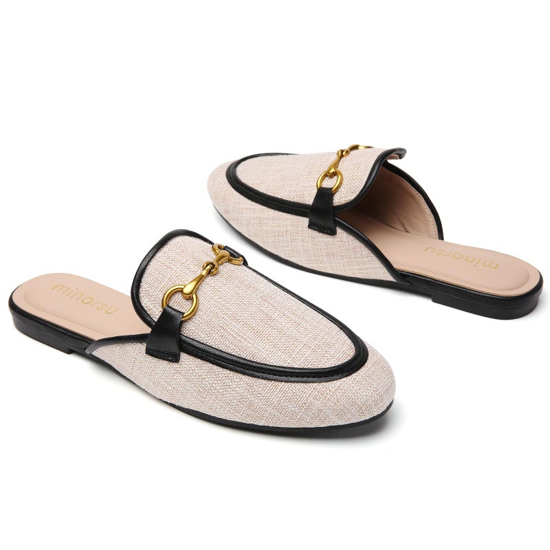 Minorsu Buckle Mules for Women Round Toe Slip On Flats Backless Slides Comfortable Shoes Ladies Loafers - Image 2