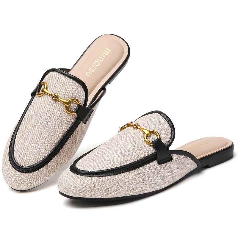 Minorsu Buckle Mules for Women Round Toe Slip On Flats Backless Slides Comfortable Shoes Ladies Loafers - Image 1