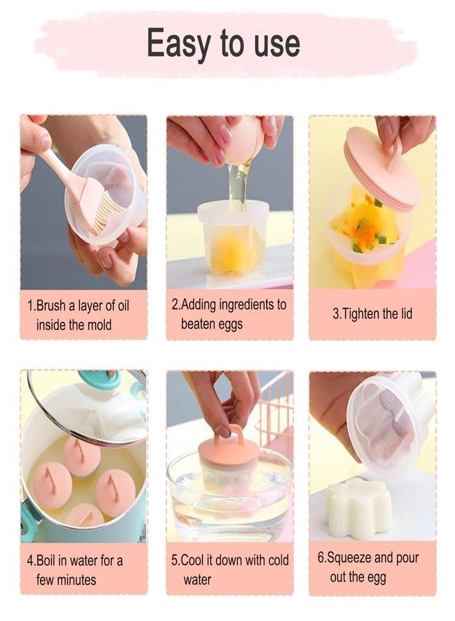BLLREMIPSUR 5 PCS Egg Poacher Cups, Pink Egg Cooker, Cute Shapes Reusable Egg Molds, Nonstick Egg Poaching Cups for Boiled Eggs Without Shell - Image 3