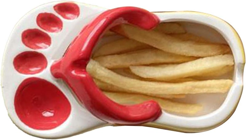 GLOGLOW Nan Flip Flops French Fries Ceramic Dish, Unique Snack Serving Bowl, Multifunction Plate for Home and Coffee Shop Use Tableware (Red) - Image 3