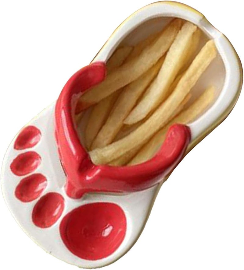 GLOGLOW Nan Flip Flops French Fries Ceramic Dish, Unique Snack Serving Bowl, Multifunction Plate for Home and Coffee Shop Use Tableware (Red) - Image 4