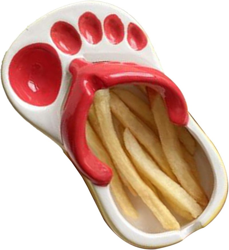 GLOGLOW Nan Flip Flops French Fries Ceramic Dish, Unique Snack Serving Bowl, Multifunction Plate for Home and Coffee Shop Use Tableware (Red) - Image 1