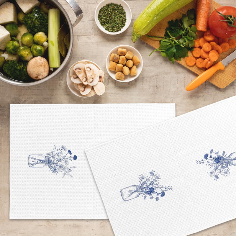 Mcehtle Vintage Blue and White Flower Botanical Kitchen Towels Set of 2, Cornflower Modern Line Drawing Floral Bouquet Hand Towel for Kitchen Bathroom, Spring Decorative Tea Dish Towels 16x24 Inch - Image 5