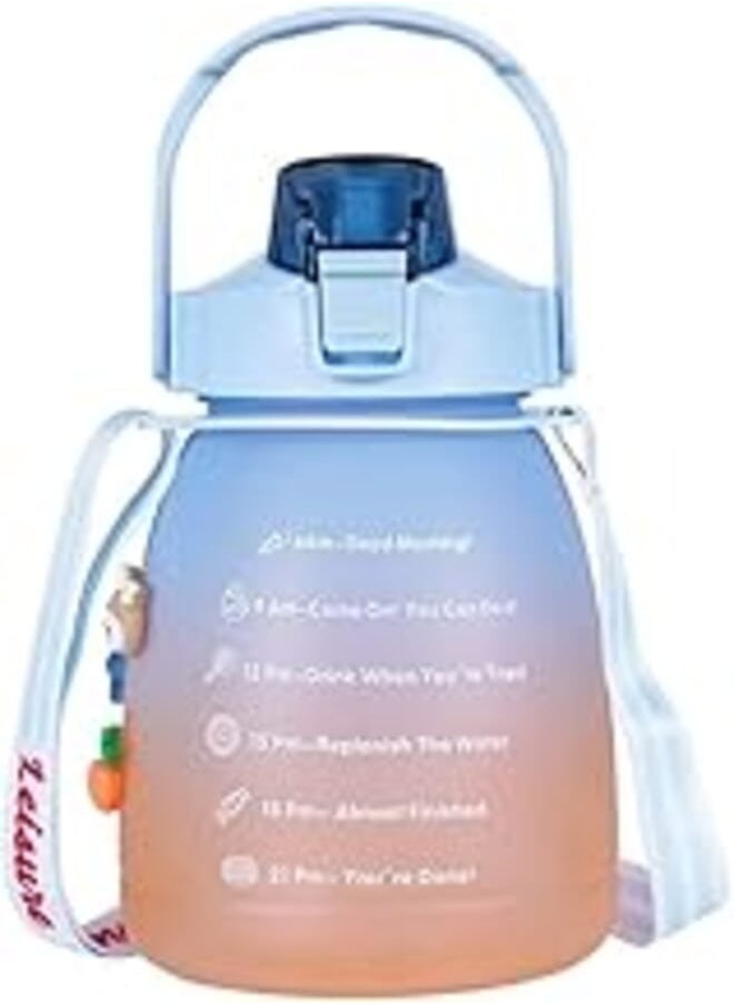 VDNSI VDNSI 1500ml Cute Water Bottles with Straws and Shoulder Strap Stickers Big Pot Belly Water Bottle for Girls Kids School Belly Bottle for Office Camping Sports Travel Gym Fitness Bottle (Blue) 