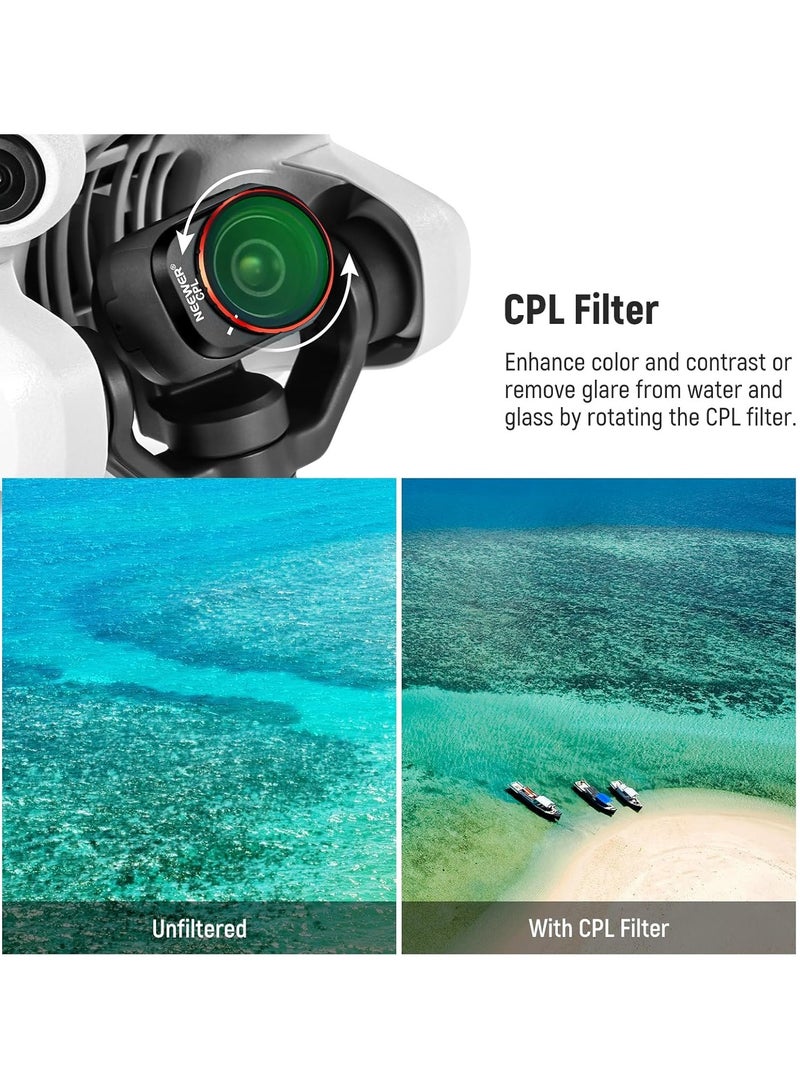 نيوير مجموعة فلتر ND و CPL متوافقة مع DJI Mini 4 Pro ، 8 حزمة UV CPL ND8 ND16 ND32 ND64 ND128 ND256 CPL Polarizer فلاتر عدسة الطائرات بدون طيار ذات الكثافة المحايدة ، إطار الزجاج البصري HD متعدد المغطاة / الألومنيوم  - Image 4
