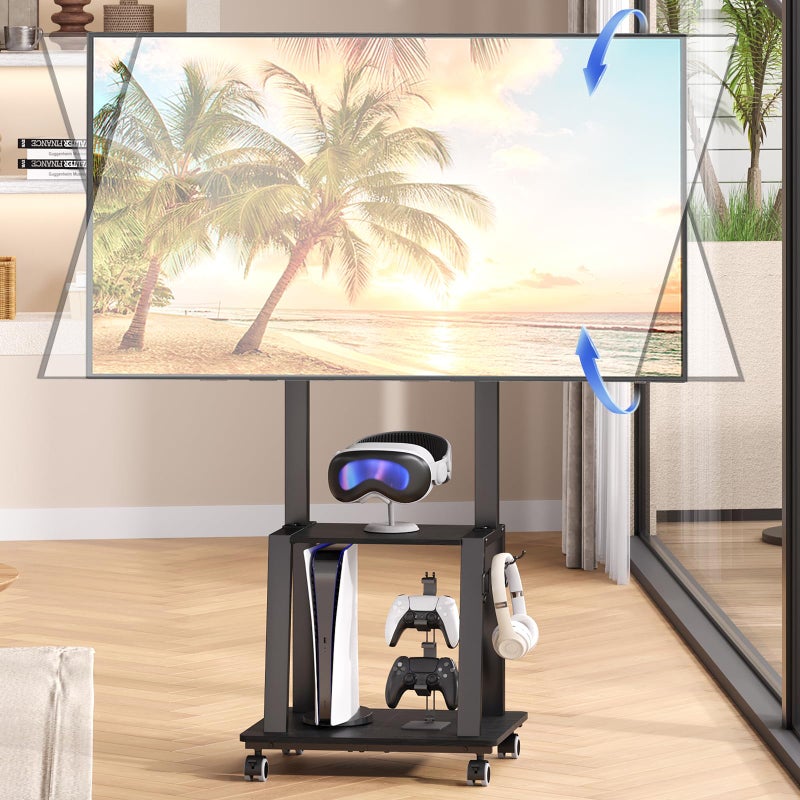 Aokitsink Rolling TV Stand on Wheels for 23-60Inch Flat/Curved Screen TVs,Tilt Mobile TV Cart with 2 Shelves,Portable TV Stand with Adjustable Height Holds up to 50lbs for Indoor Outdoor Max VESA 400x400mm - Image 1