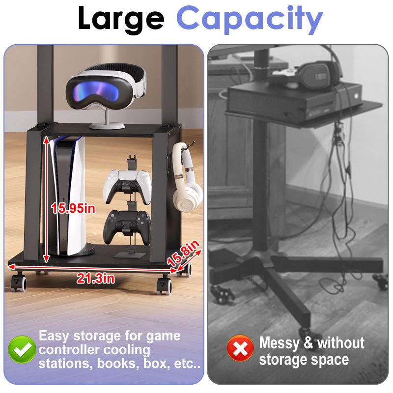 Aokitsink Rolling TV Stand on Wheels for 23-60Inch Flat/Curved Screen TVs,Tilt Mobile TV Cart with 2 Shelves,Portable TV Stand with Adjustable Height Holds up to 50lbs for Indoor Outdoor Max VESA 400x400mm - Image 3