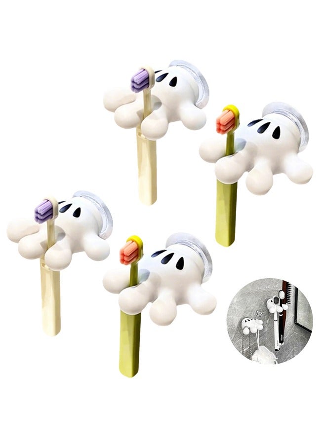 4 قطع حامل فرشاة أسنان معلق لطيف، خطافات شفط حائطية عملية مع لاصقات، ديكور حمام متعدد الوظائف على شكل فأر - Image 1