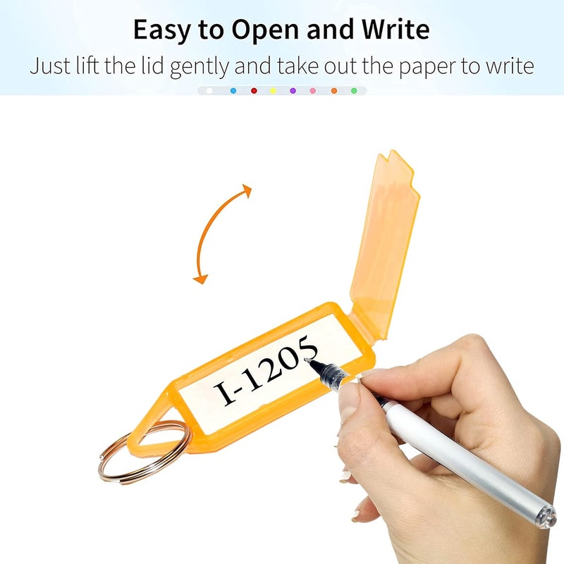 SNDIA 100 Pcs Multicolor Keyring & Keychain with Name Tag Labels Plastic Multicolor Assorted Keychain with Two Side Id Label and Split Ring for Office, Home Key - Image 5