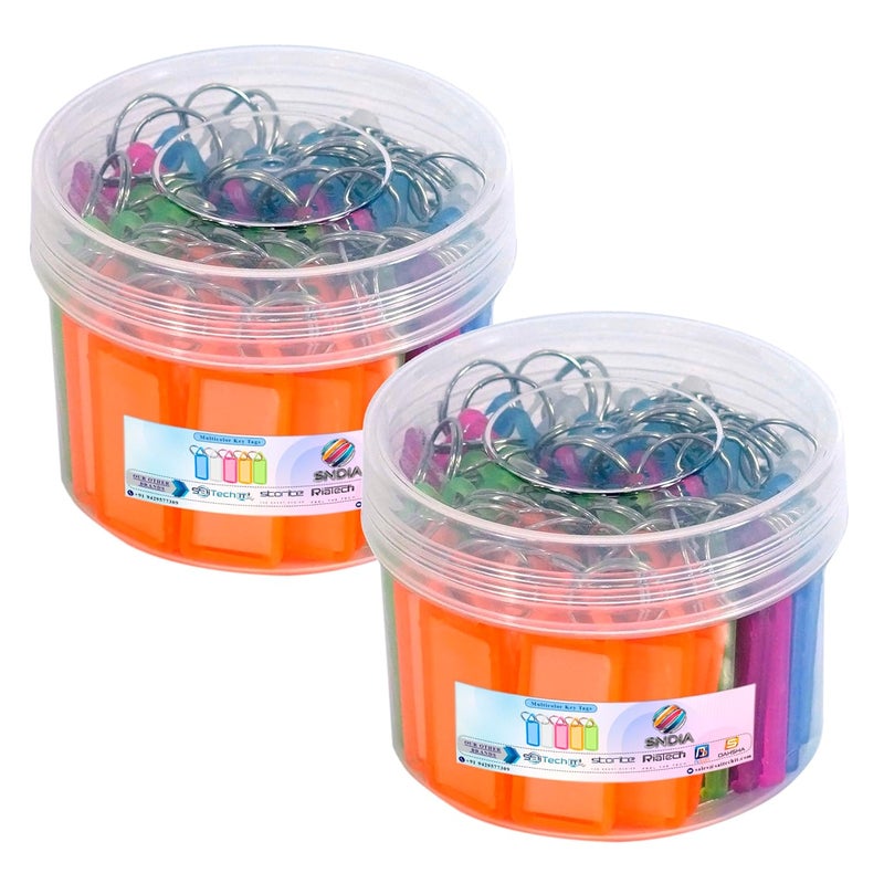 SNDIA 100 Pcs Multicolor Keyring & Keychain with Name Tag Labels Plastic Multicolor Assorted Keychain with Two Side Id Label and Split Ring for Office, Home Key - Image 1