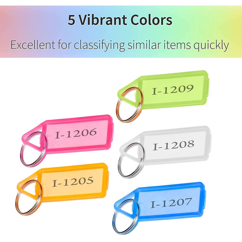 SNDIA 100 Pcs Multicolor Keyring & Keychain with Name Tag Labels Plastic Multicolor Assorted Keychain with Two Side Id Label and Split Ring for Office, Home Key - Image 3