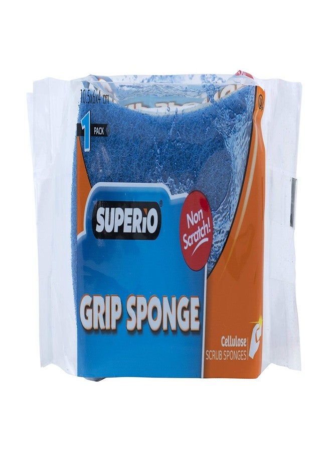 Superio Non-Scratch Scrub Sponge with A Comfortable Grip, Heavy Duty Duel Sided Kitchen Scrubber Sponge Cellulose Scrub Sponge, Scratch Free, with Scouring Pad Set, 1 Sponge, Blue - Image 3