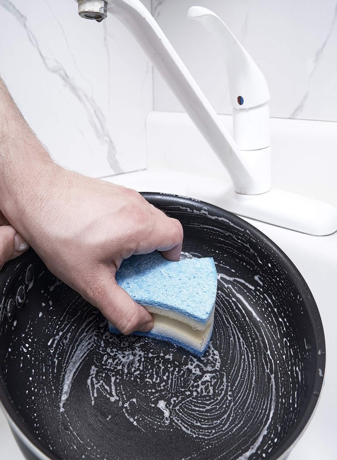 Superio Non-Scratch Scrub Sponge with A Comfortable Grip, Heavy Duty Duel Sided Kitchen Scrubber Sponge Cellulose Scrub Sponge, Scratch Free, with Scouring Pad Set, 1 Sponge, Blue - Image 4