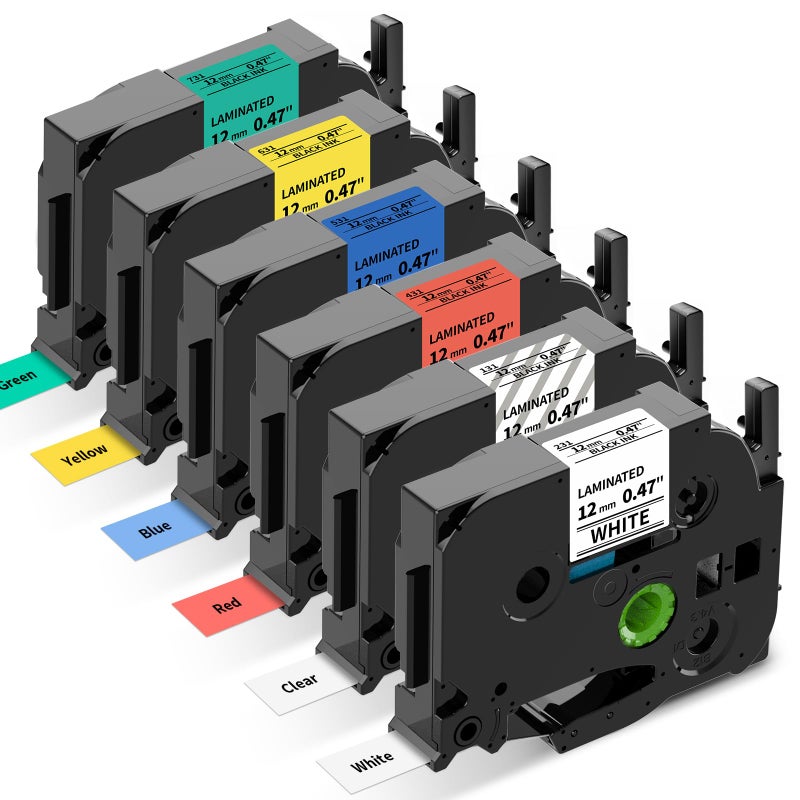 Labelife Replacement for Brother P Touch Label Maker Tape, TZe TZ Tape 12mm 0.47 Laminated Colored for Brother PT-D210 PT-D220 PT-H110 PT-D600 PT-D610BT, White/Clear/Red/Blue/Yellow/Green, 6-Pack - Image 1