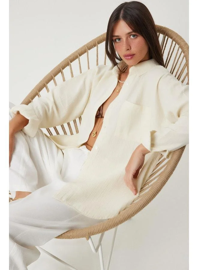 Lovely Istanbul Oversize Basic Muslin Shirt LIGHT CREAM LMX0002.