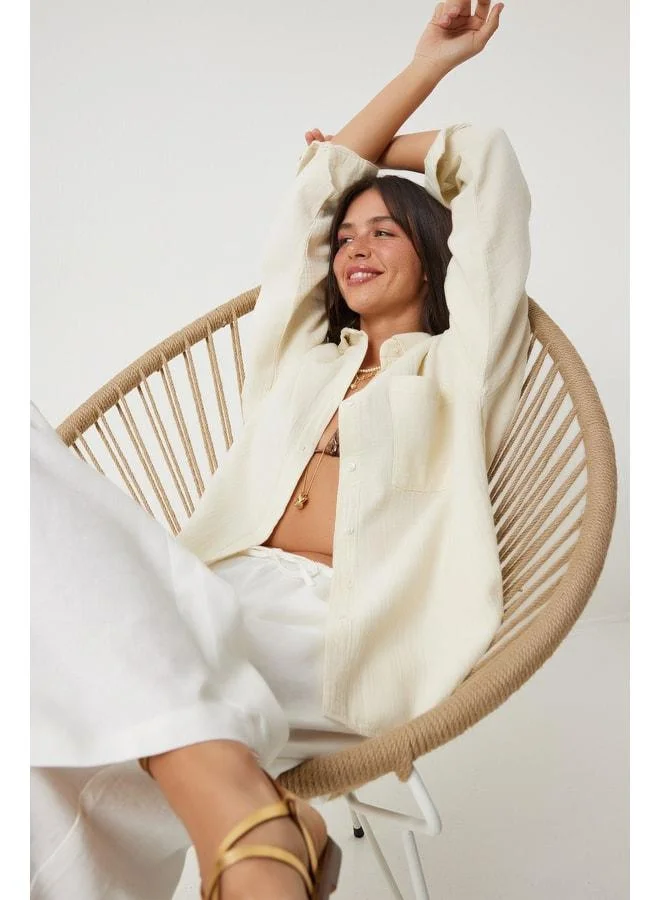 Lovely Istanbul Oversize Basic Muslin Shirt LIGHT CREAM LMX0002.