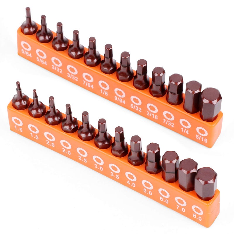 Amartisan 24Piece Hex Head Allen Wrench Drill Bit Set Metric and SAE S2 Steel Hex Bits Set 1 Long