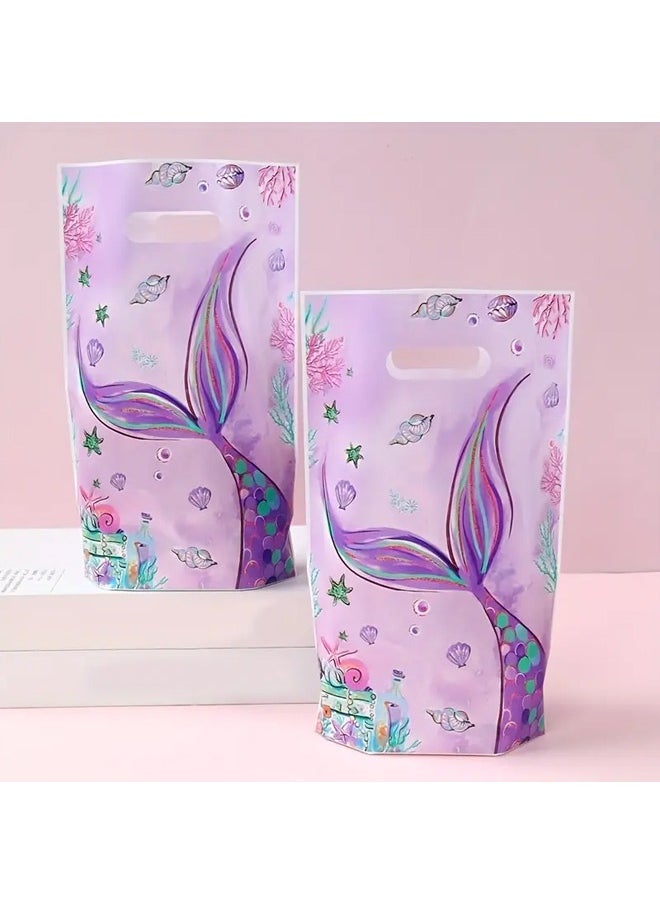 Zeemey 30pcs Mermaid Handbags, Plastic Gift Bags Candy Snack Bags Party Gifts Filling Supplies, Underwater Mermaid Themed Candy Snack Gift Packaging Bag, Birthday Party Youngsters Shower Party Supplies Decoration  - Image 5