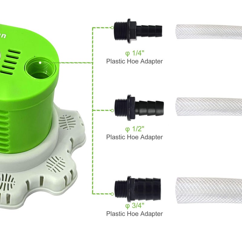 AgiiMan Pool Cover Pump Above Ground - 850 GPH Submersible Water Pump for Pool Draining, Portable Small Sump Pumps with 16' Drainage Hose and 25' Power Cord, 3 Adapters, Green - Image 2