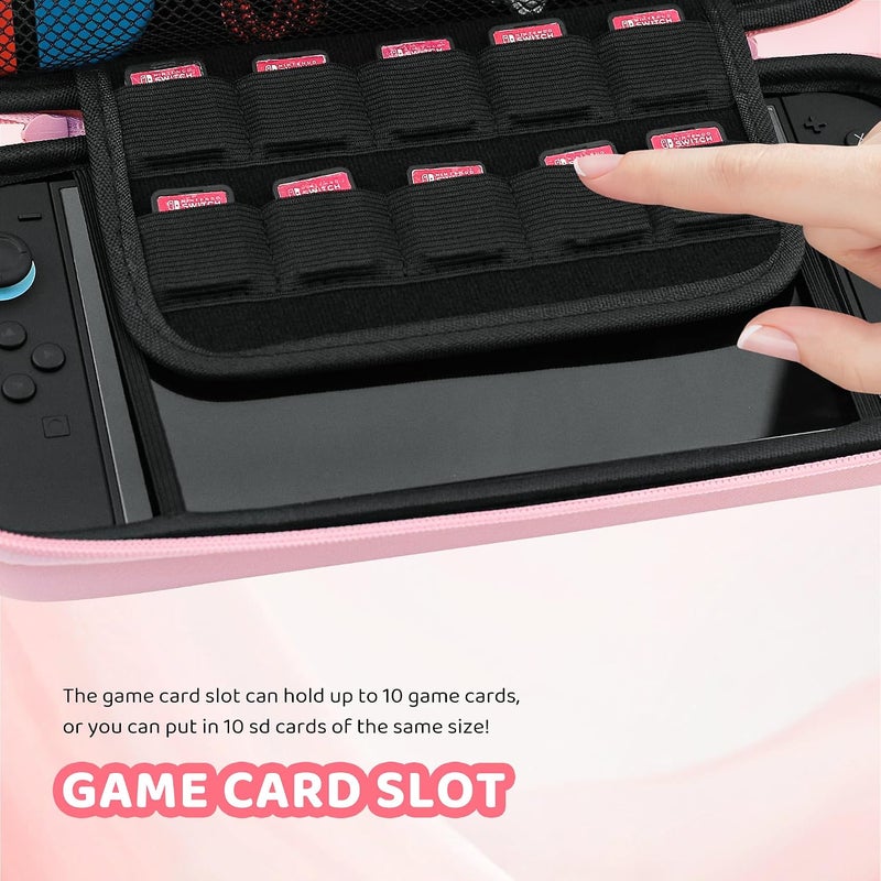 حقيبة حمل RHOTALL لجهاز Nintendo Switch 2 2025، [محمولة وخفيفة الوزن] حقيبة سفر صلبة واقية لجهاز Switch 2، ملحقات واقية مع فتحة لـ 10 خراطيش ألعاب (وردي) - Image 4
