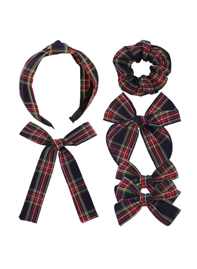 Sugarmelon Set of 6 Tartan Bow Hair Clips for Baby Girl and Mom Women Plaid Headbands Scrunchies Scottish Tartan Hair Bows for School Girls (Tartan Black 6 pcs) - Image 1