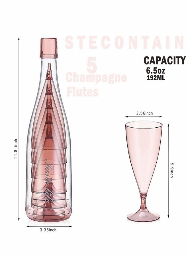 Plastic Champagne Flutes, Reusable Cups with Storage Bottle,Pink Portable Cup,Mimosa Glasses  for Picnic, Party, Camping and Gathering(Set of 5) - Image 2
