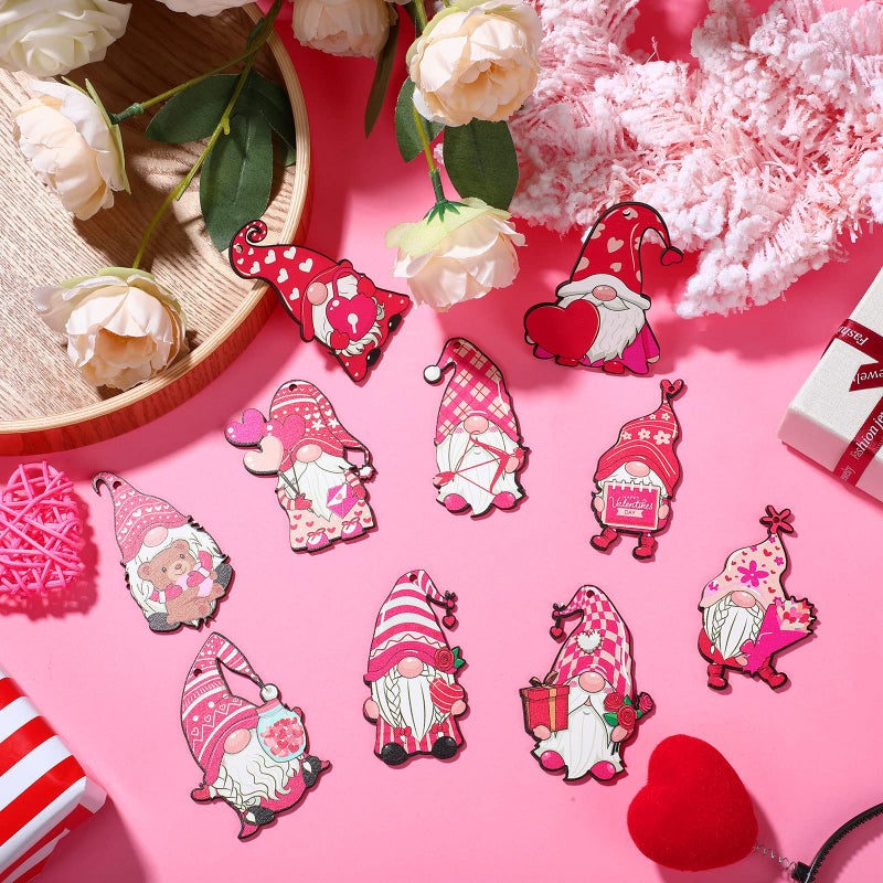 Quzzil 40 Pcs Valentine's Day Gnome Ornaments for Tree, Valentines Day Tree Decorations Wooden Hanging Gnome Ornaments with Ropes for Valentine Wedding Birthday Anniversary Decor Crafts - Image 3