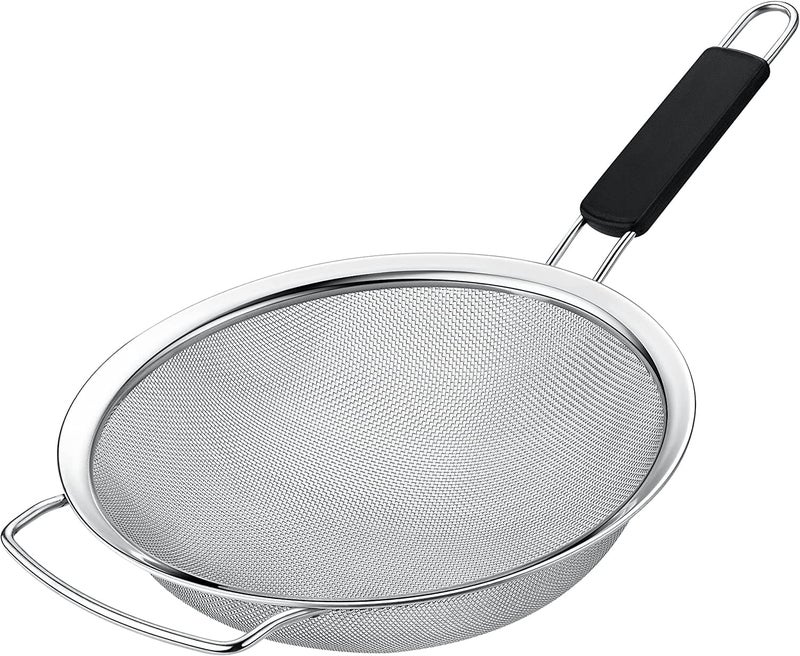Kafoor 9 Large Extra Fine Mesh Strainer with Thermo Plastic Rubber Handle  Sieve Fine Mesh Stainless Steel  Ideal to Strain Pasta Quinoa and Rice