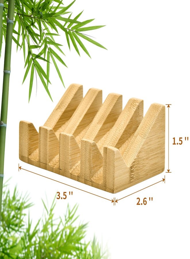 SUBEKYU حامل صابون من الخيزران SUBEKYU مع تصميم تصريف ذاتي لحامل صابون خشبي ، موفر للصابون للاستحمام مع طبقة مقاومة للماء ، حامل صابون خشبي للحمام والمطبخ ، 2 قطع - Image 2