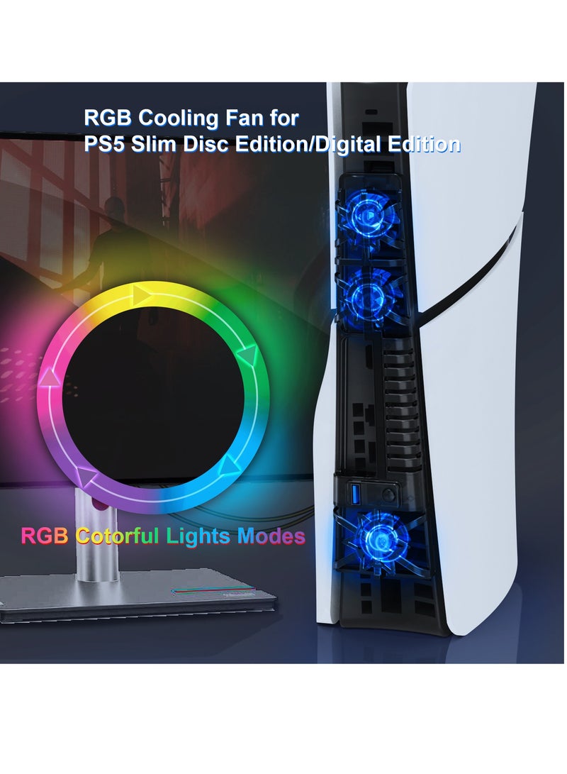 NANANINO cooling fan for PS5 Slim console, cooling accessory with 3 high-speed fans, silent cooling system with LED lights, and USB 3.0 port for PS5 - Image 3