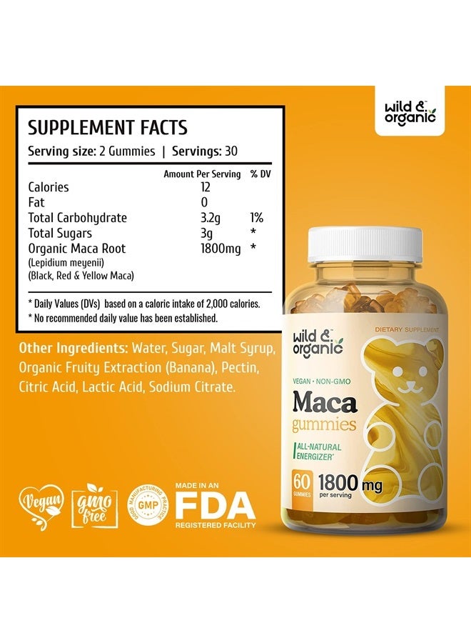 Wild & Organic Maca Root Gummies 1800 mg - Maca Supplement for Endurance, Natural Energy, Mood & Immune Support - Maca Root Organic Gummy - 60 Chews - Image 2