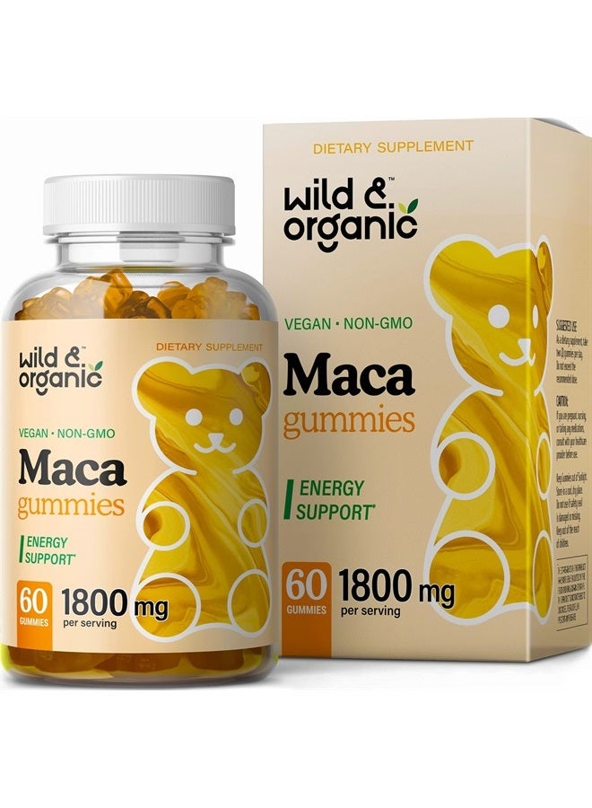 Wild & Organic Maca Root Gummies 1800 mg - Maca Supplement for Endurance, Natural Energy, Mood & Immune Support - Maca Root Organic Gummy - 60 Chews - Image 1