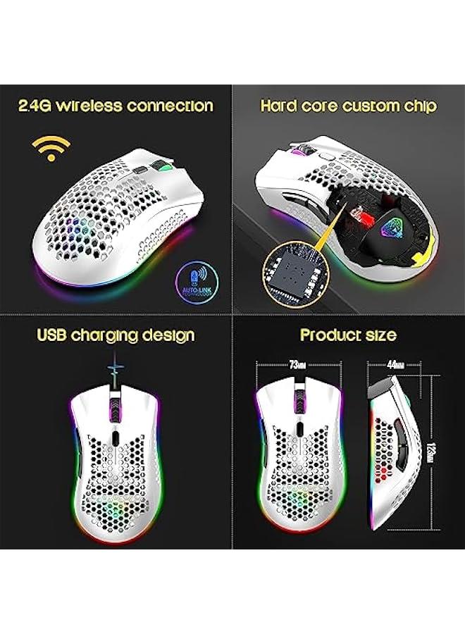 Wireless Gaming Mouse, Silent Click Wireless Rechargeable Mouse with Colorful LED Lights and 3 Level DPI 400mah Lithium Battery for Laptop and Computer (C23 White) - Image 5