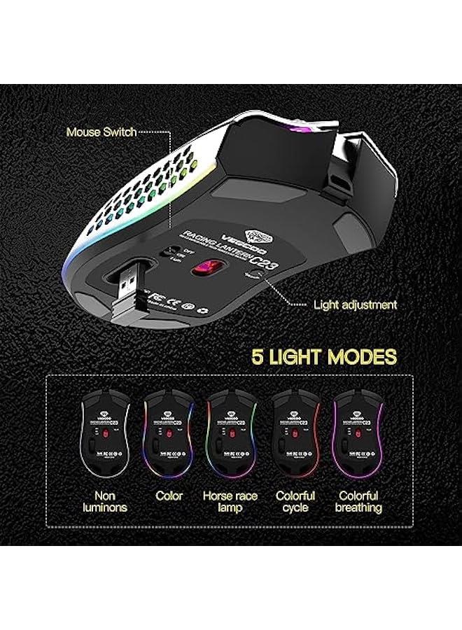 Wireless Gaming Mouse, Silent Click Wireless Rechargeable Mouse with Colorful LED Lights and 3 Level DPI 400mah Lithium Battery for Laptop and Computer (C23 White) - Image 4