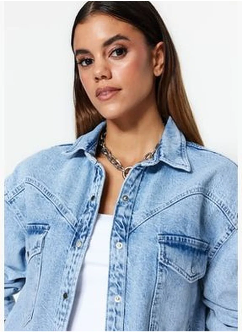 trendyol Blue Denim Shirt TWOSS23GO00227