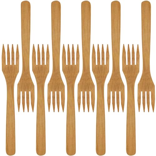 BambooMN Premium Solid Bamboo Dinner Fork 8" - All Natural Reusable Dinnerware - 10 pcs - Image 1